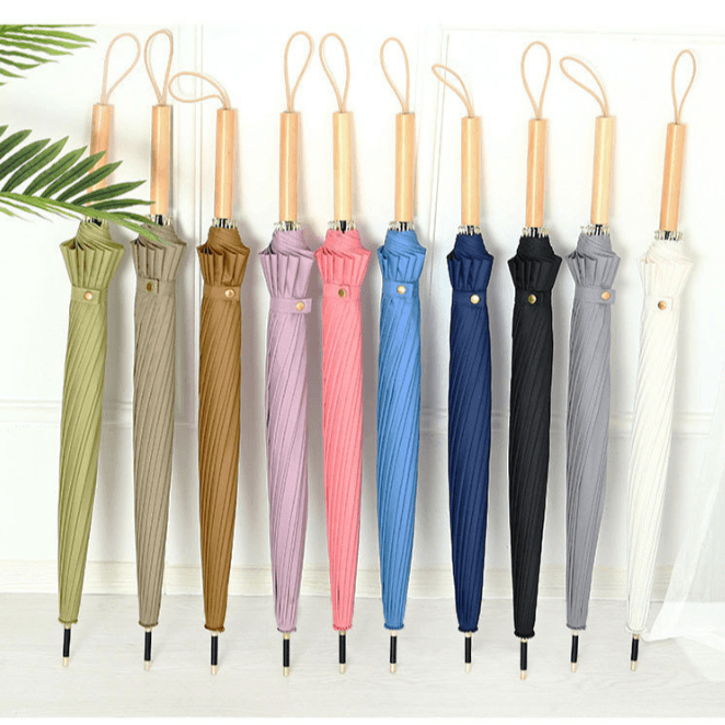 16-rib wooden-handle umbrella
