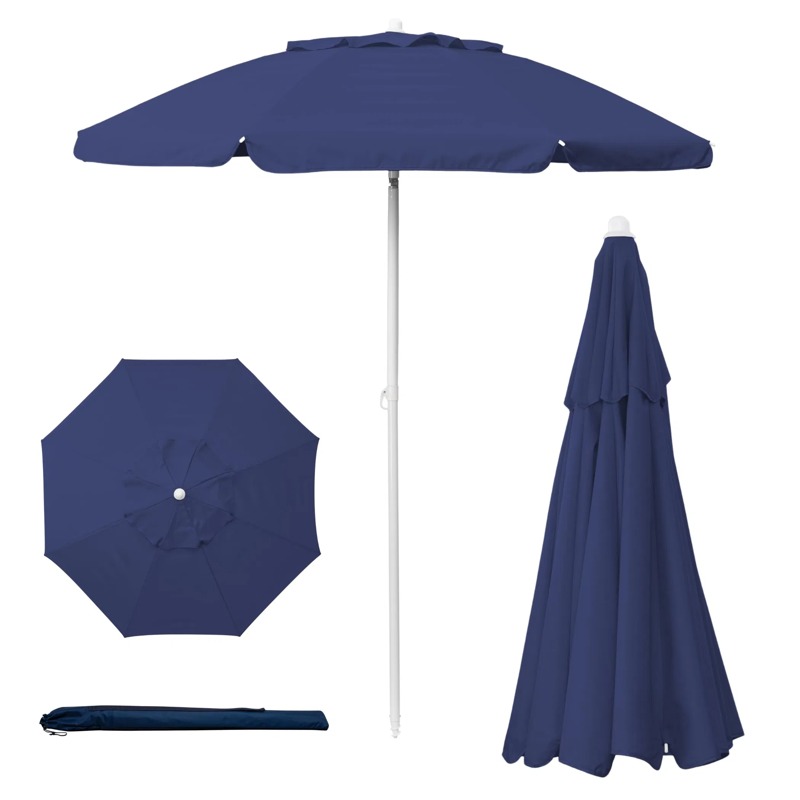 160cm Eight Rib Beach Umbrella with Tilt and Carry Bag Option
