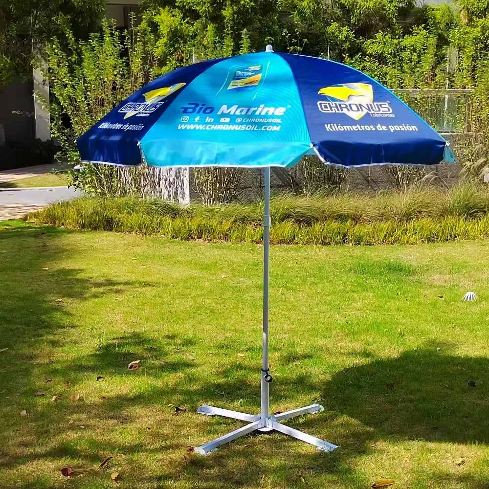 2.4m Color-Block Beach Umbrella with Sand Anchor and Carry Bag