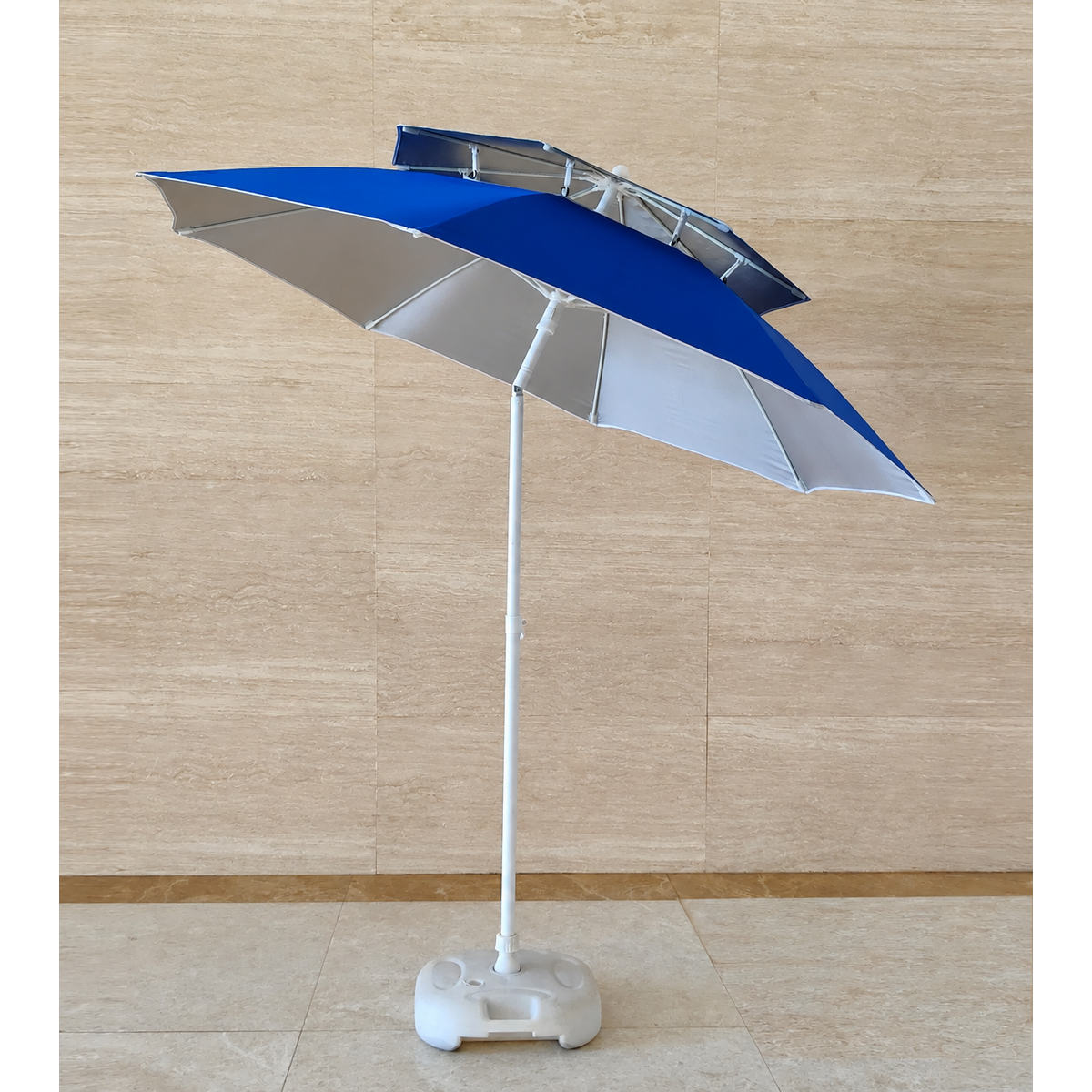 220cm Double-Canopy Tilting Beach Umbrella with Fiberglass Ribs
