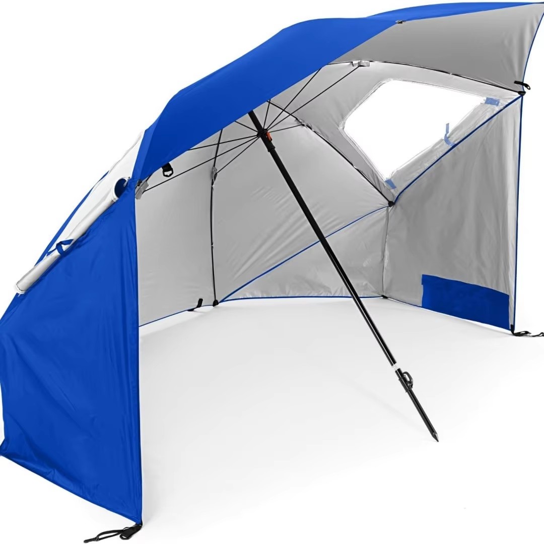 24‑M Portable Beach Tent Umbrella, Multifunctional Camping Fishing UV‑Protection Sunshade, 210D Oxford Silver‑Coated Fabric