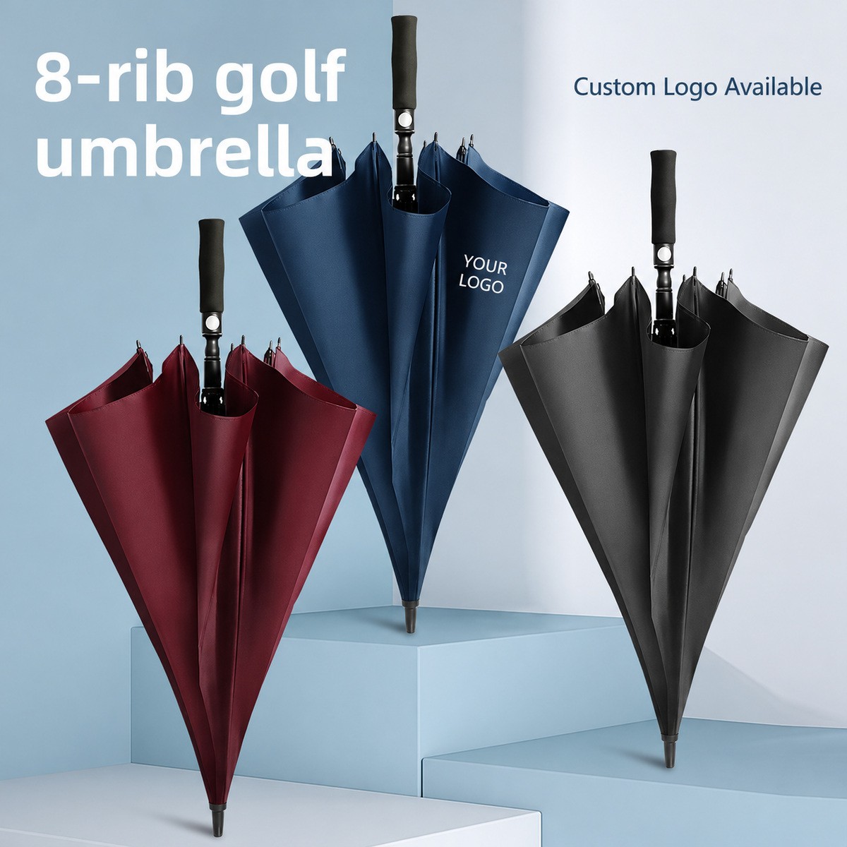 27-Inch 8-Rib Fiberglass Golf Umbrella with Custom Logo