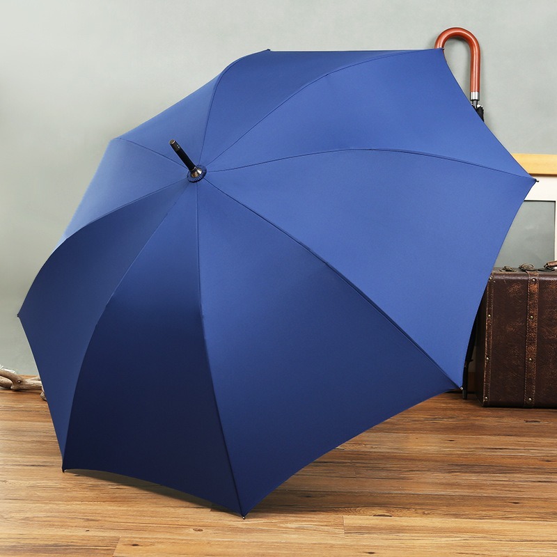 27 Inch Auto Open Fiberglass Umbrella with Wooden Crook Handle