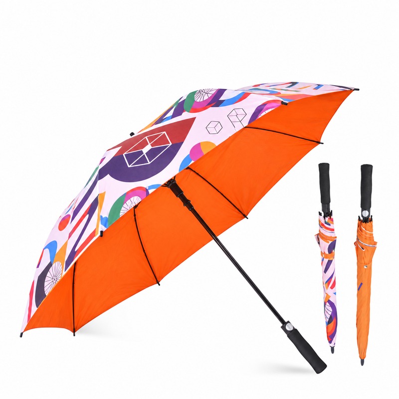 30 Inch Auto Open Golf Umbrella with Double Layer Printed Canopy