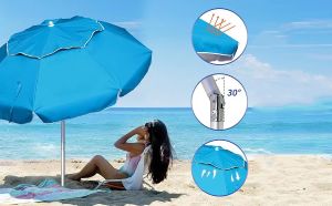 6.5ft Portable Foldable Aluminum Beach Umbrella with Sand Anchor