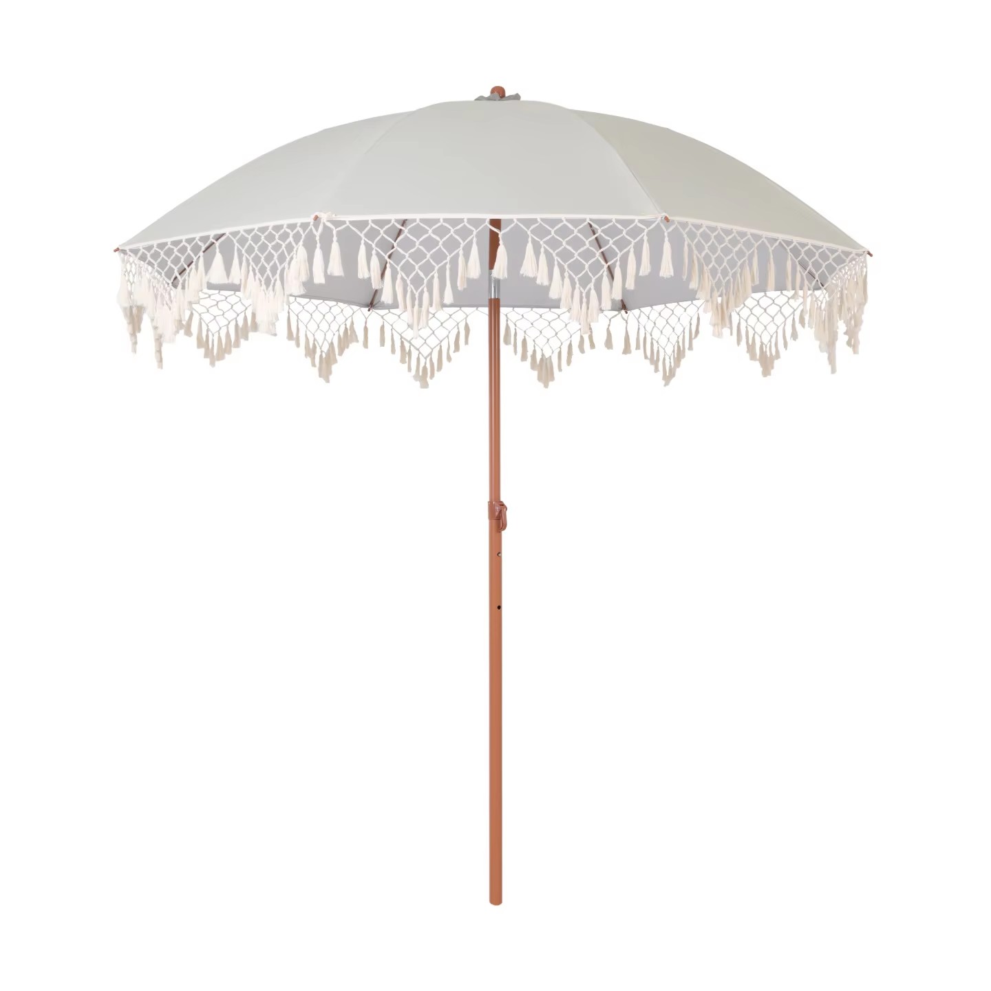 Beach Vacation Tassel Sun Umbrella, Alloy Frame Manual‑Open for Courtyard Pool Patio Shade