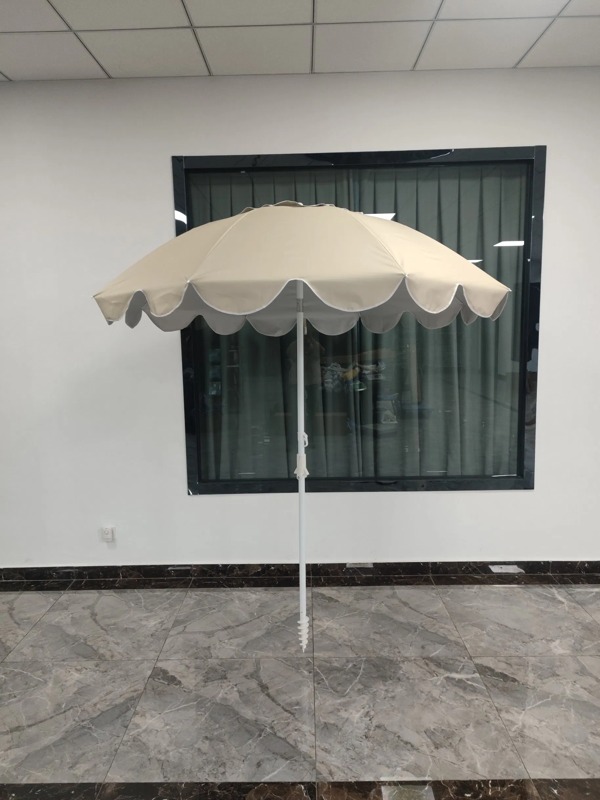 Beige Beach Parasol with Scalloped Edge and Top Vent