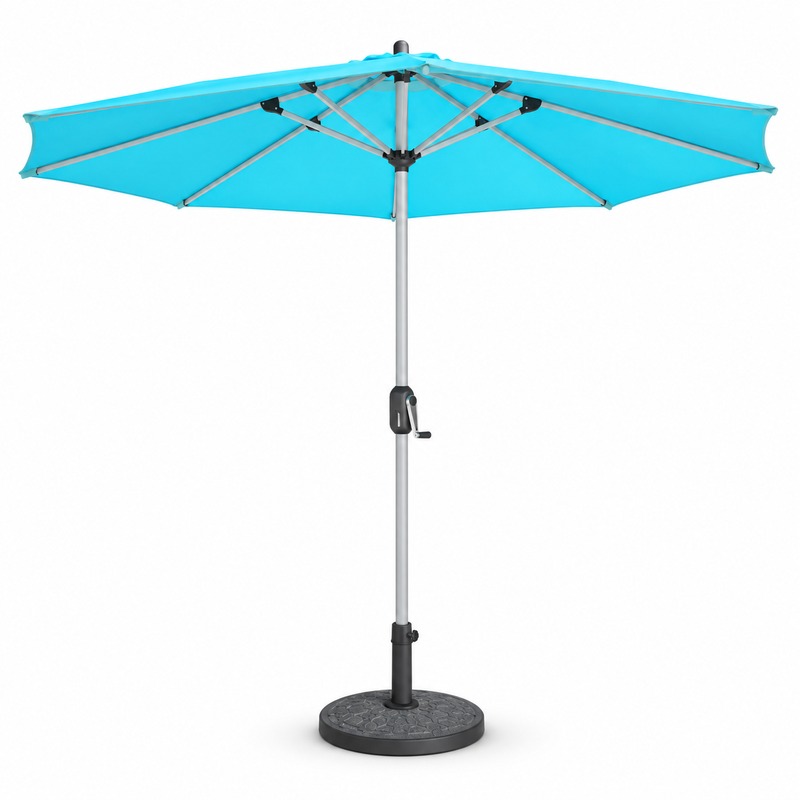 Crank Open Patio Umbrella with Turquoise Eight Panel Canopy