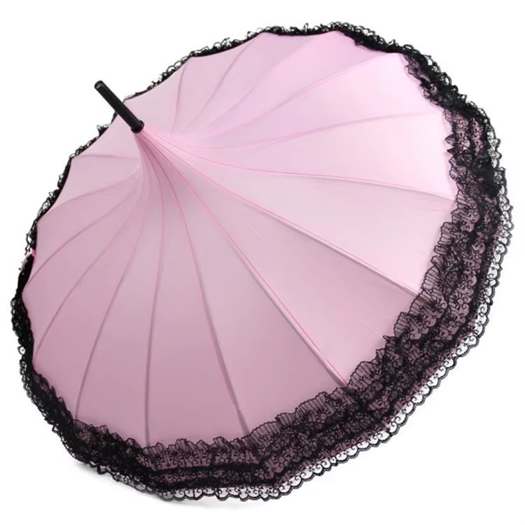 Creative Lace Pagoda Long Handle Sun Umbrella UV Protection Vintage Manual Umbrella