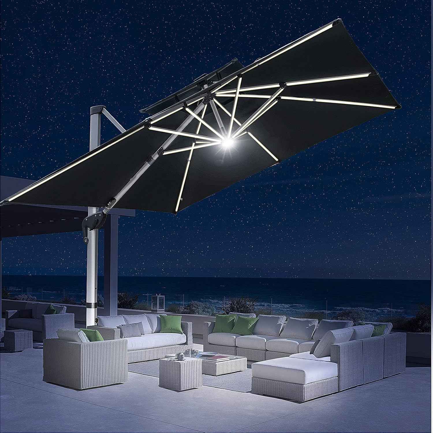 Custom 10×10FT Square Solar LED Cantilever Patio Umbrella