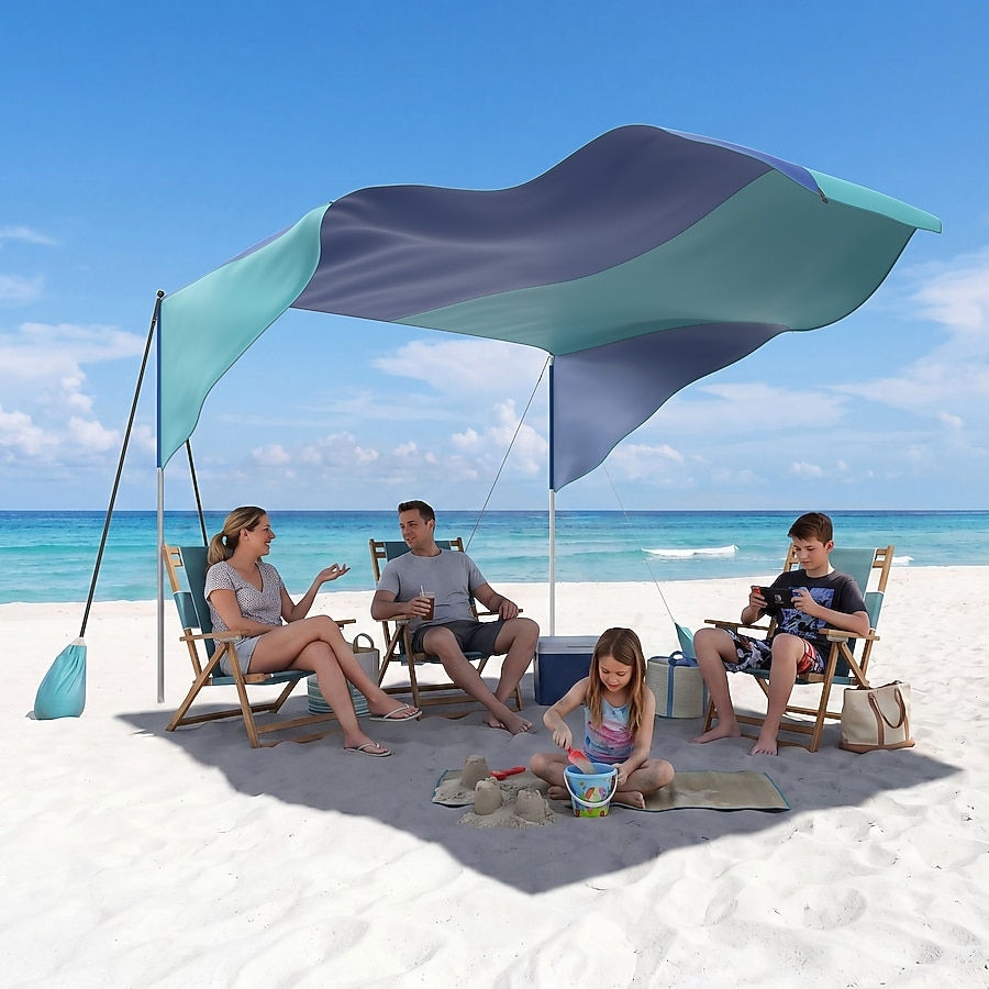 Custom 10 x 10 ft UPF 50+ Beach Shade Canopy with Sandbags and Aluminium Poles