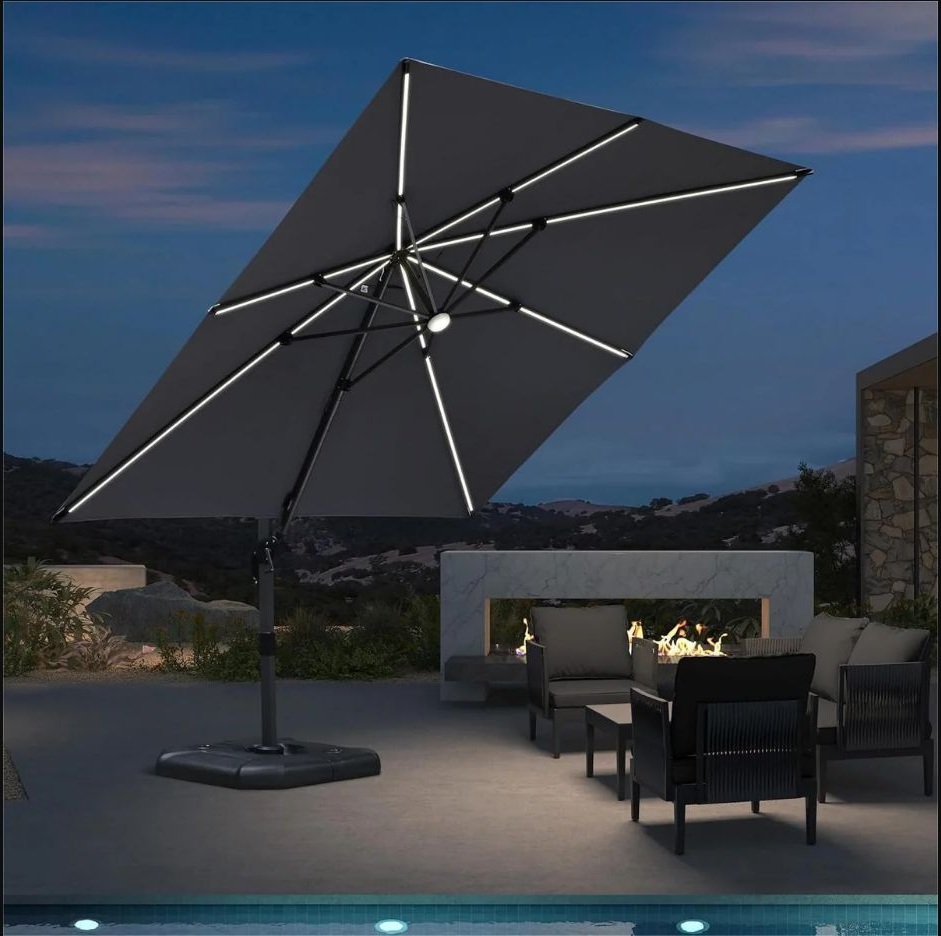 Custom 10FT LED Cantilever Patio Umbrella with 360° Rotation