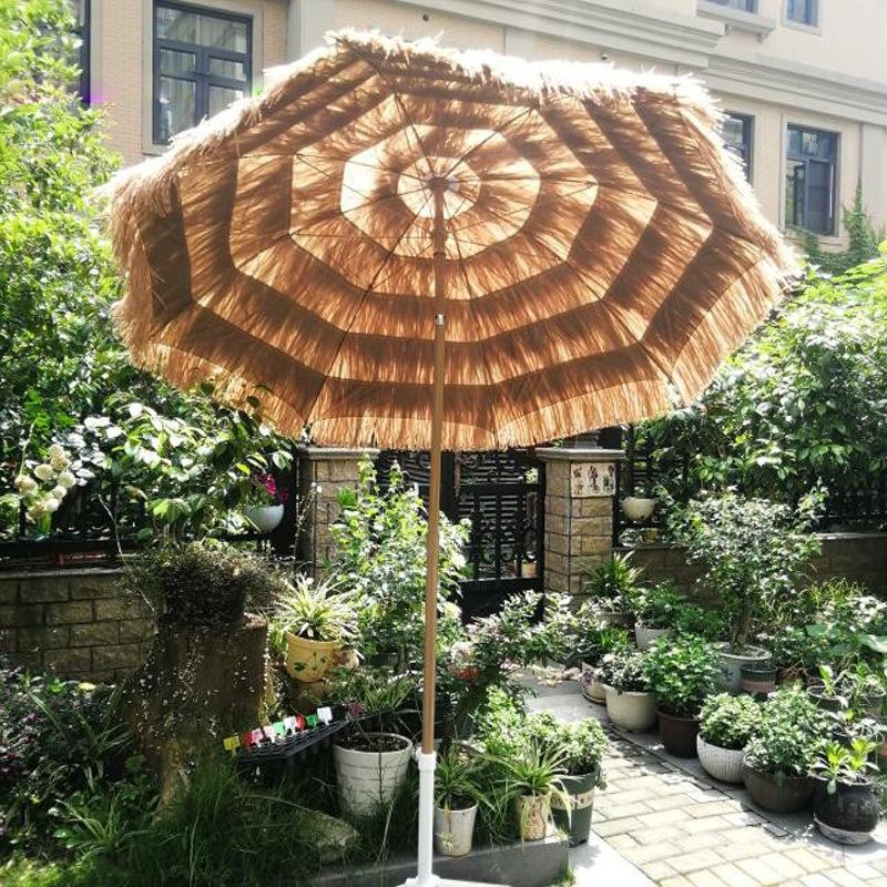 Custom 180cm Artificial-Thatch Beach Parasol with Layered PVC Fringe