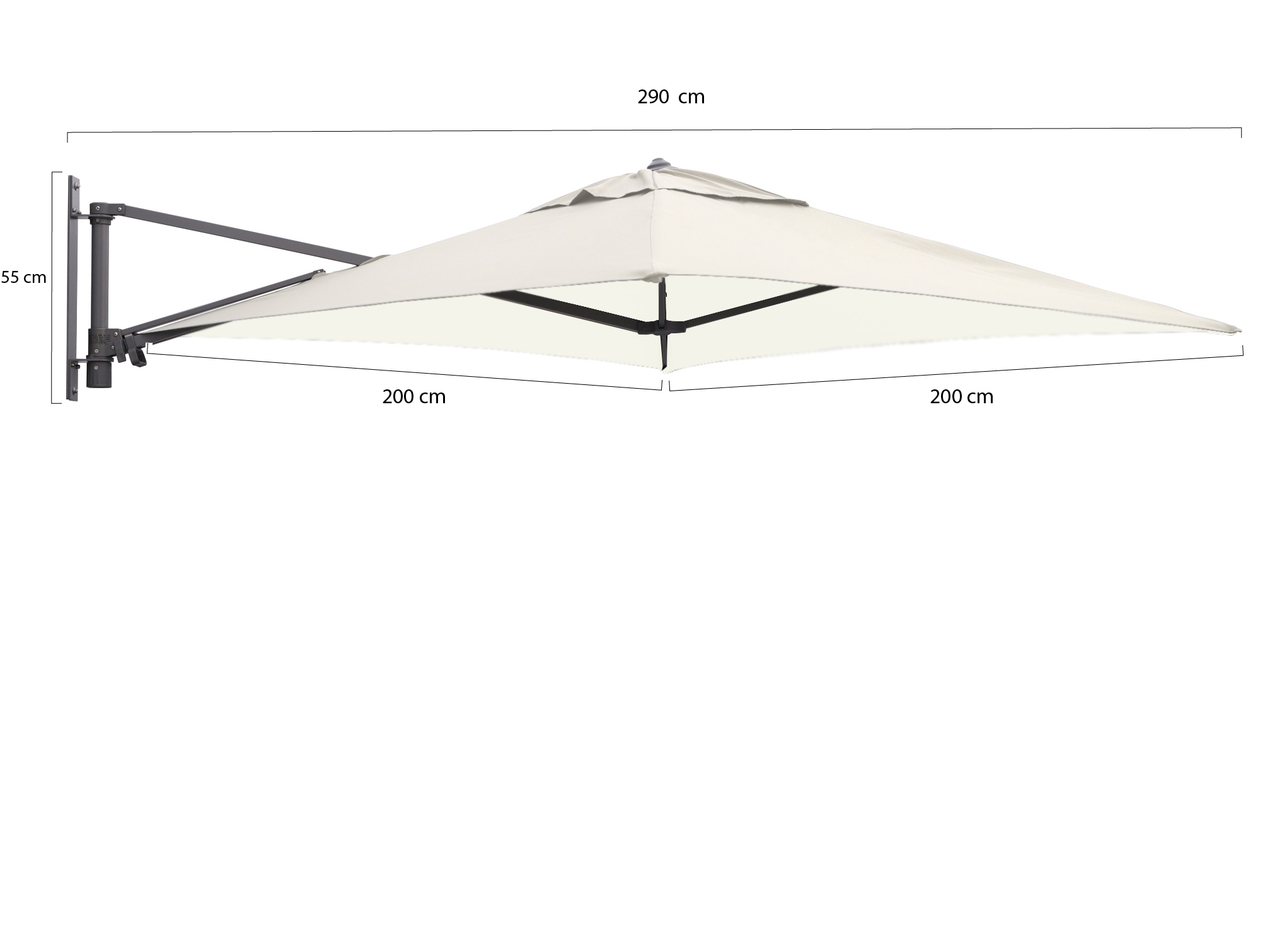 Custom 2 × 2m Wall-Mounted Square Patio Parasol with Crank