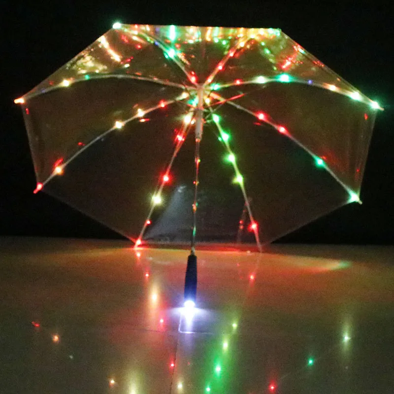 Custom 23 Inch Transparent LED Kids Umbrella with Flashlight Handle