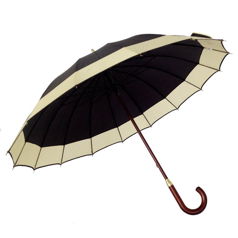 Custom 23in 16-Rib Promotional Umbrella with Curved Wooden Handle