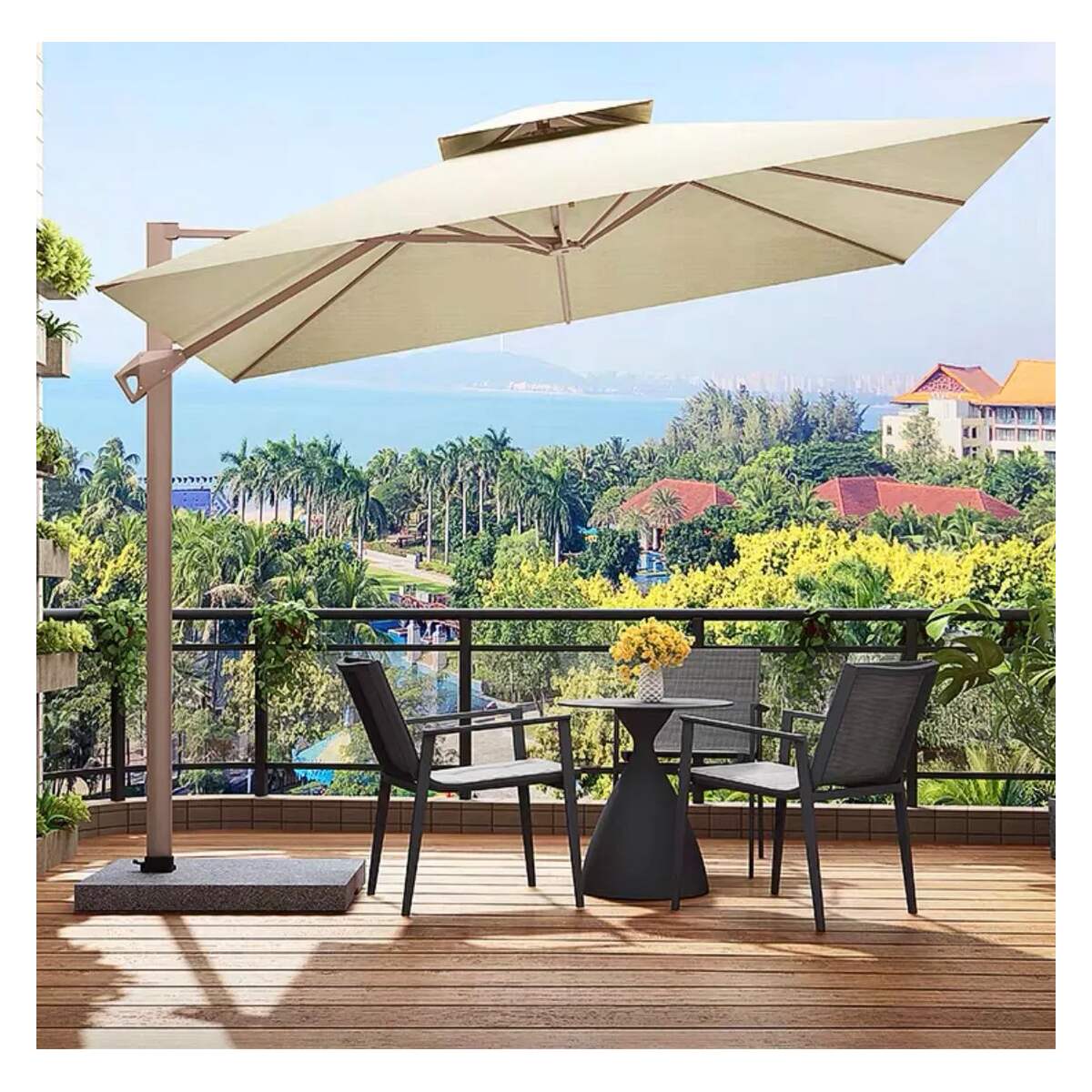 Custom 3m Square Double-Top Cantilever Patio Umbrella with 360° Rotation
