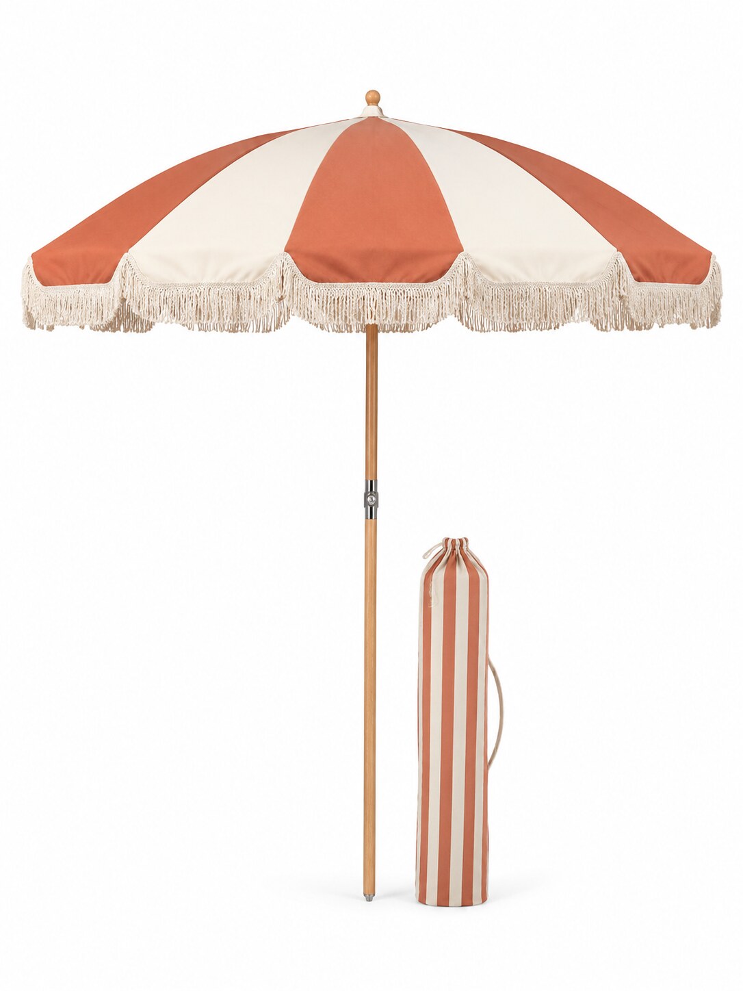 Custom 6 ft Fringed Beach Umbrella with Wooden Pole