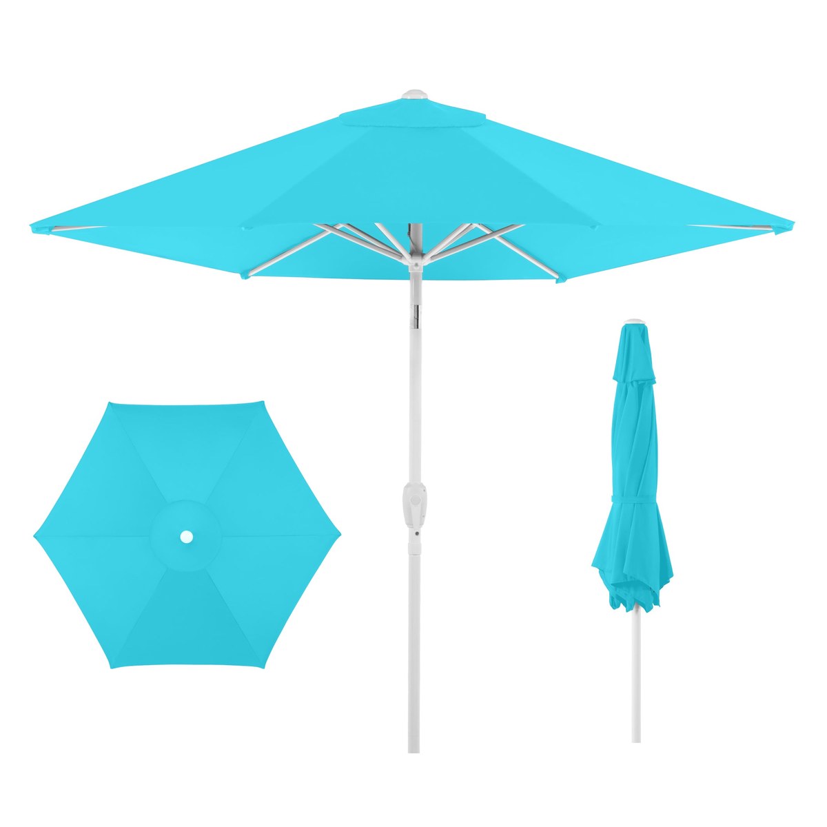 Custom 7.5FT Patio Market Umbrella with White Pole, Crank Lift and Tilt