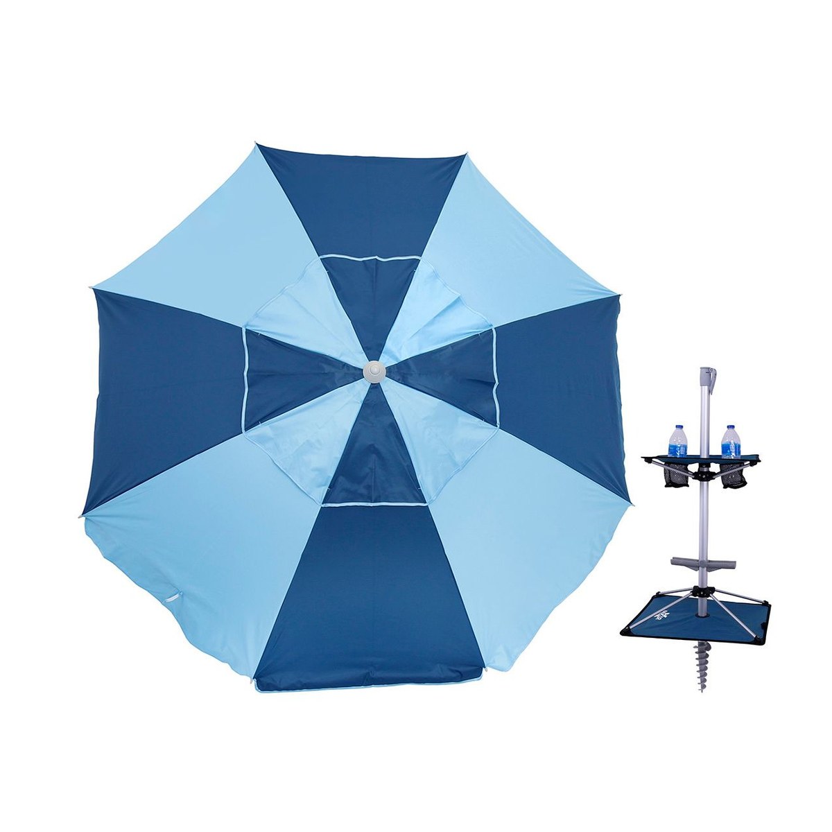 Custom 7FT Beach Umbrella with Integrated Table and Folding Sand Anchor Base
