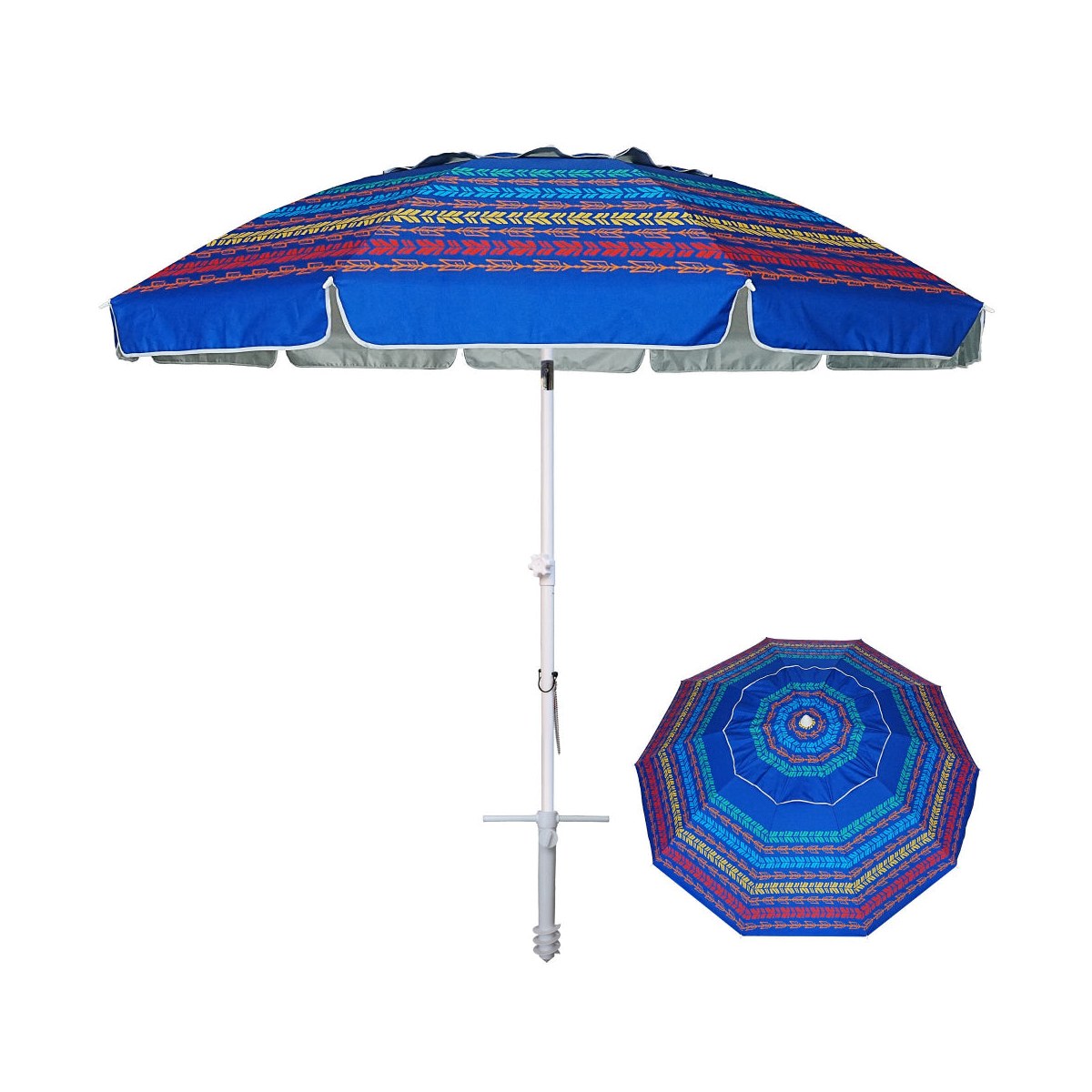 Custom 8FT Ten-Rib Beach Umbrella with Two-Way Tilt and Folding Sand Anchor