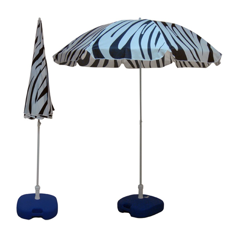 Custom 8FT Zebra-Print Tilting Beach Parasol with Aluminium Frame
