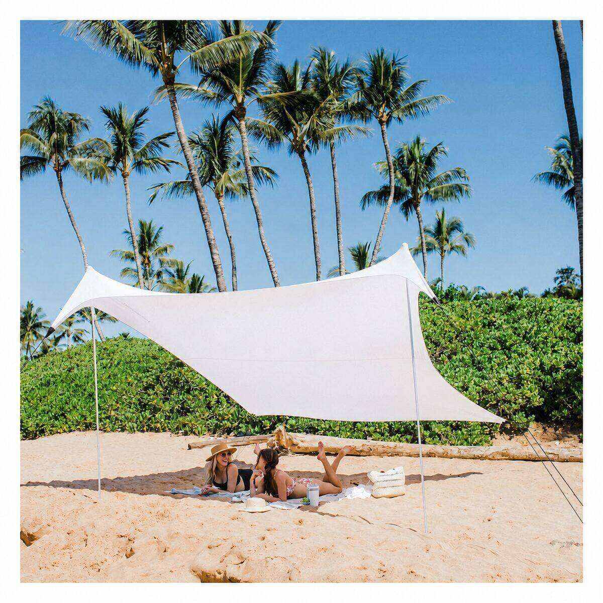 Custom 9 x 9 ft Stretch Beach Canopy with Four Fillable Anchor Bags