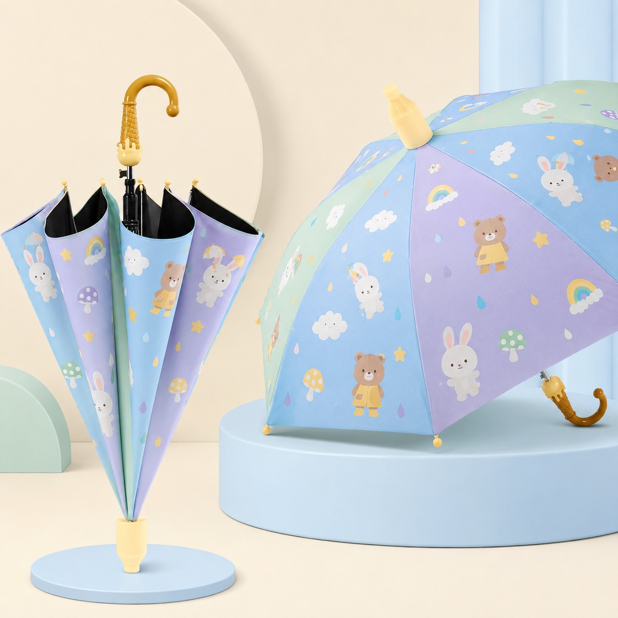 Custom Automatic Cartoon Kids Umbrella with Vinyl Canopy