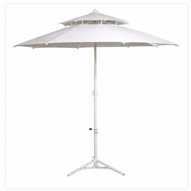 Double-Layer Sun Protection Beach & Patio Umbrella, Polyester Fabric Steel Pole