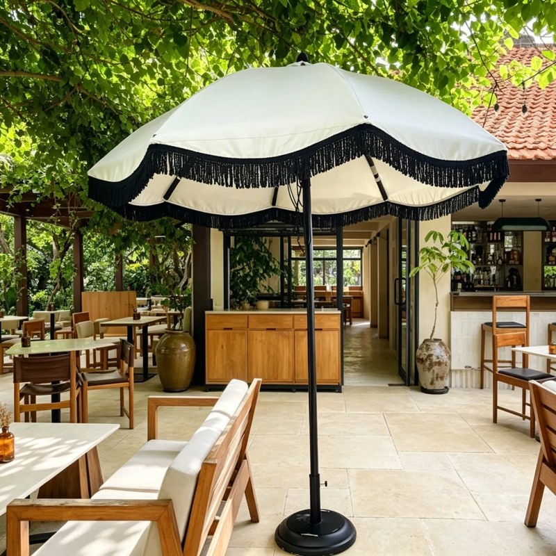 Fringed Patio Parasol with Tassels for Cafes and Resorts