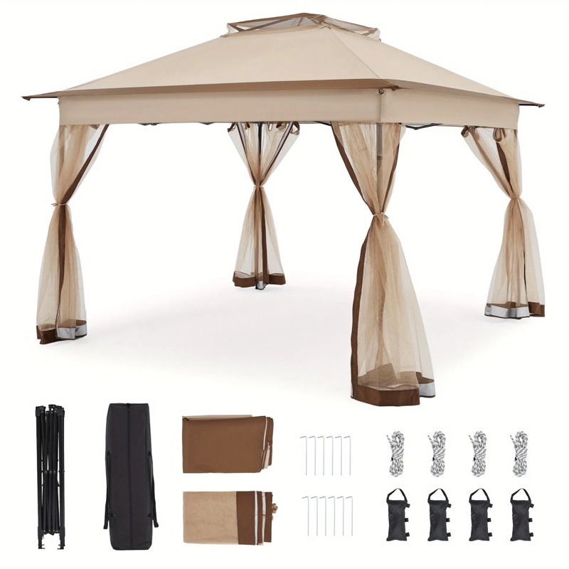 Garden Pop Up Gazebo with Mesh Curtains and Vented Roof