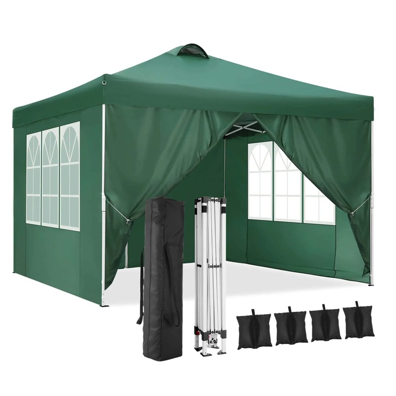 Green Folding Gazebo with Four Window Walls and Carry Bag