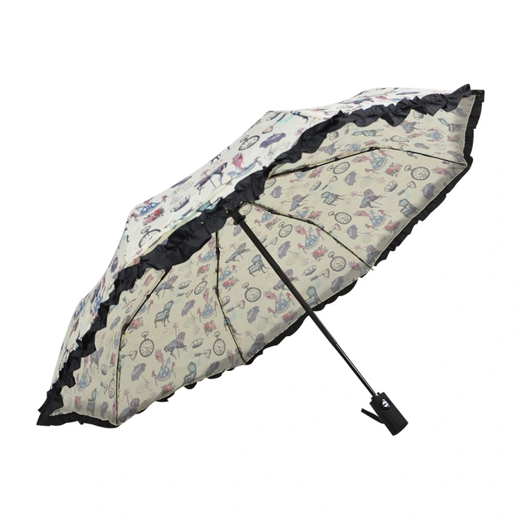 Windproof 3 Folding Lace Umbrella
