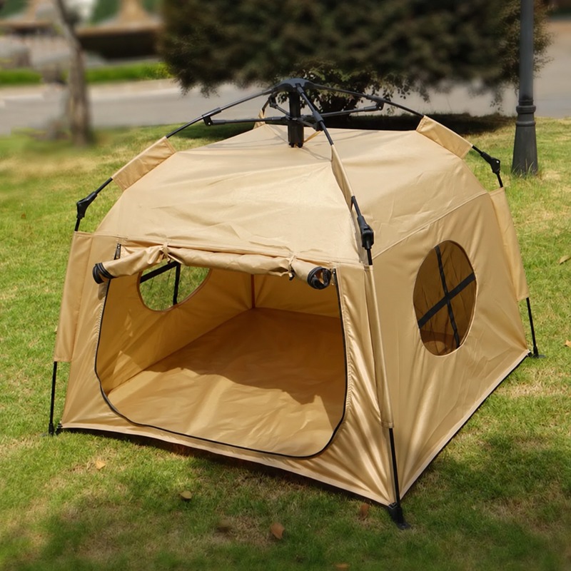 Pop Up Pet Camping Tent with Mesh Windows and Roll Up Door