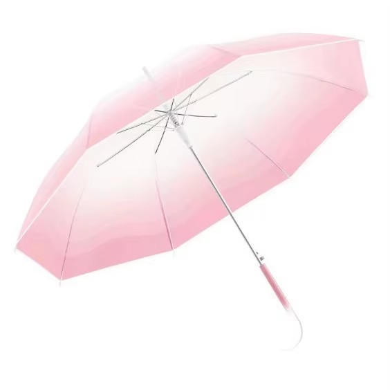 Premium Semi-automatic Transparent PVC Umbrella, Thickened Ribs Gradient Design Long Handle 23-inch Open Diameter Modern Rain Umbrella