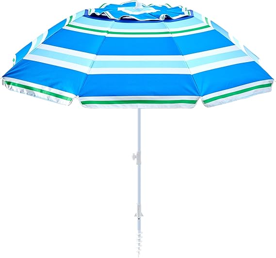 UPF50+ Striped Adjustable Beach Umbrella