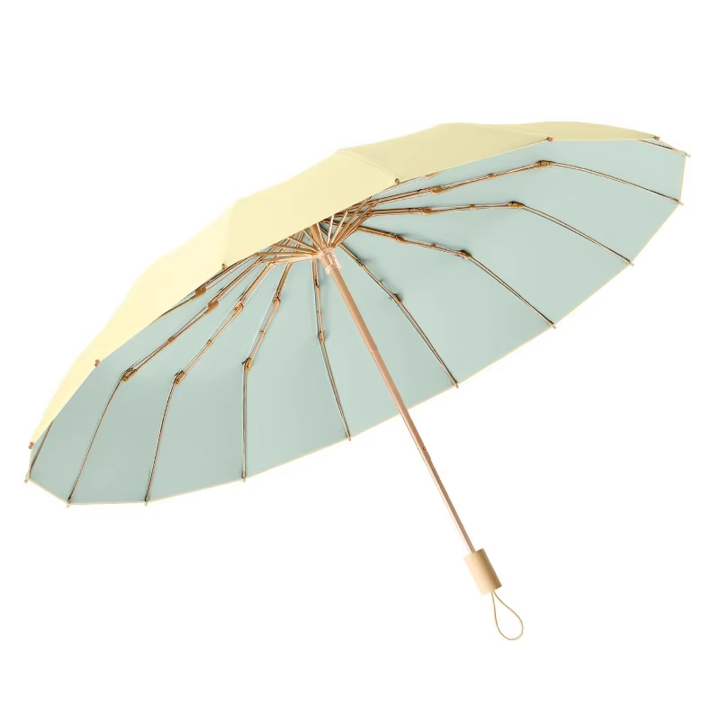 Women 16-Bone Colored Nylon Sun UV Umbrella