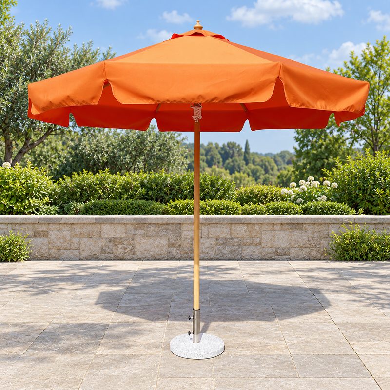 Wood Grain Look Patio Umbrella with Scalloped Valance